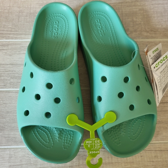 WOMEN'S CROCS CLASSIC PLATFORM SLIDES New Size 8 Jade Stone Green - Picture 2 of 7
